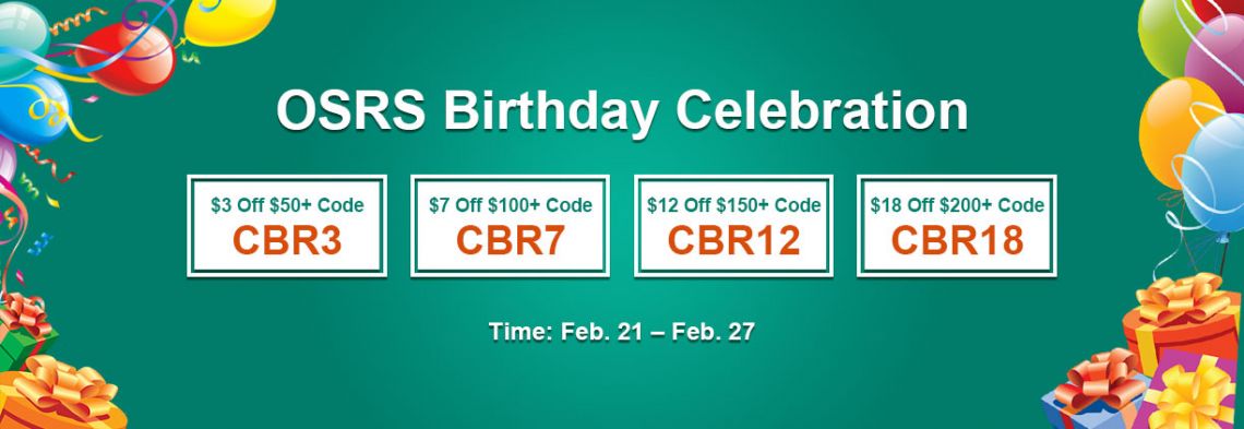  RSorder OSRS Birthday Celebration Active Now! Obtain $18 Coupons for Runescape 2007 Gold